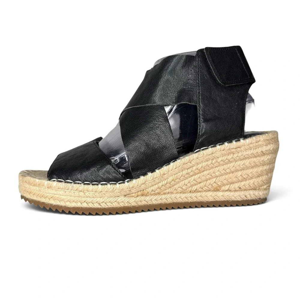 New Eileen Fisher 9.5 Willow Platform Wedge Espadrille Sandals Tumbled Leather